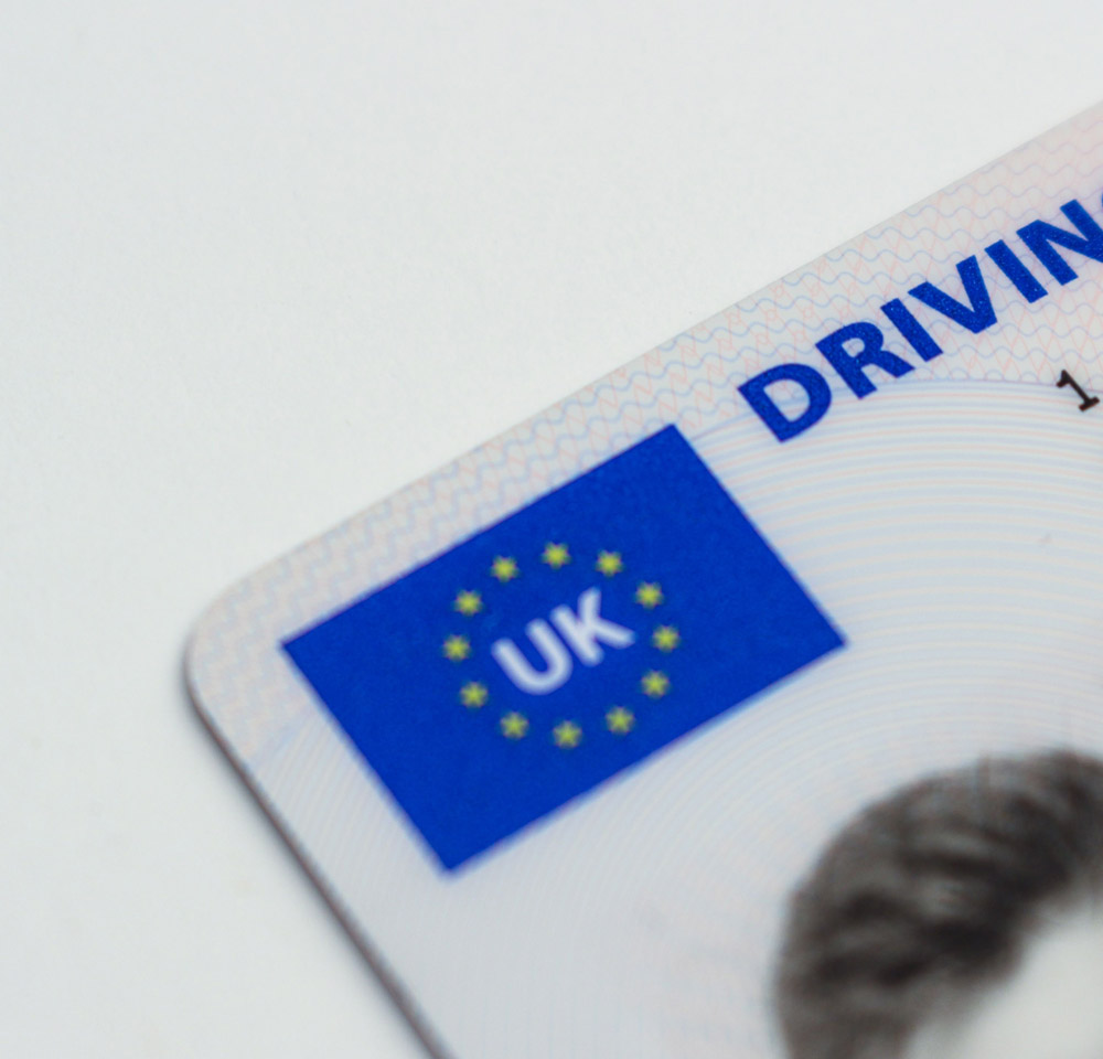 Close up shot of a UK driving licence